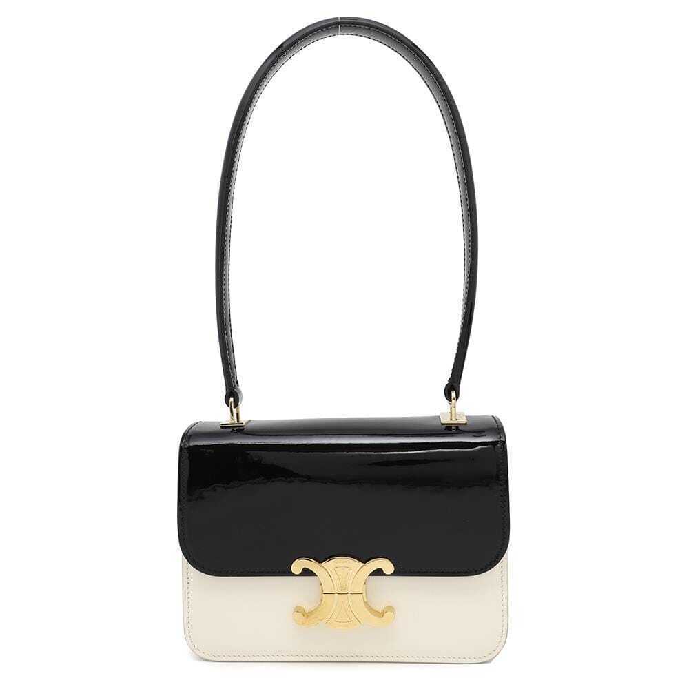 Celine Teen Garance Patent Vernis Shoulder Bag Hobo Black White - Picture 1 of 12
